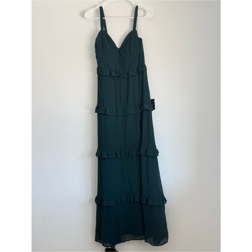 NWT Lulus Sincerely Poised Emerald Backless Bustier Tiered Maxi Dress Medium - Picture 5 of 9